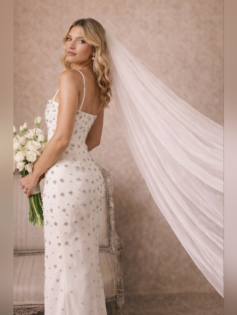 House of CB Ivory Strapless Embellished Column Dress - Picture 2 of 12